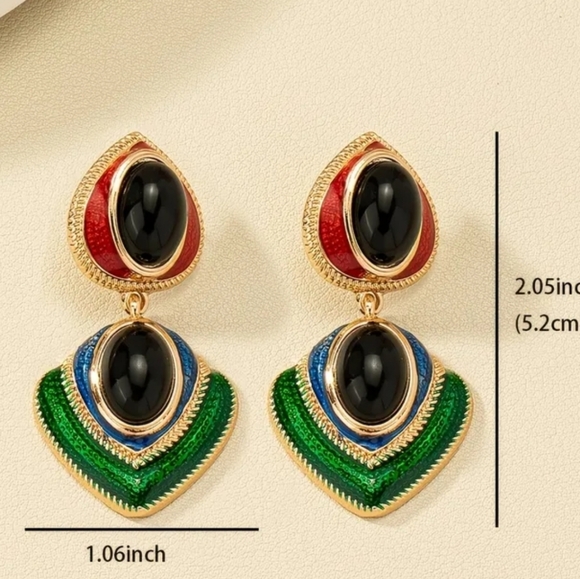 Gold Plated Enamel Earrings - Picture 4 of 4